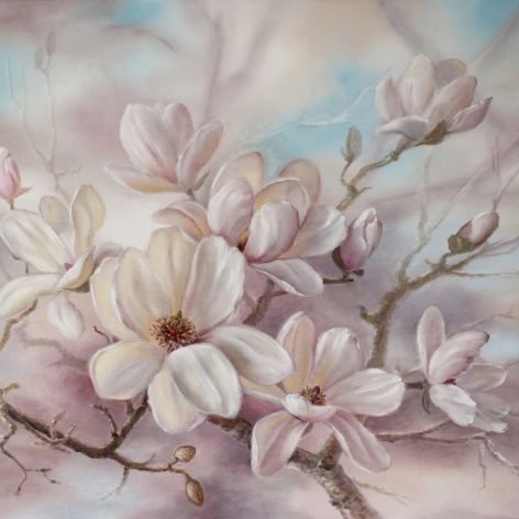 Magnolia, ręcznie malowany olejny na płótnie
