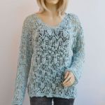 Ażurowy sweterek w kolorze miętowym - bawełniany sweterek
