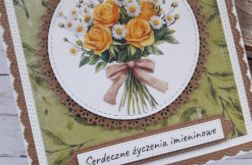 Kartka imieninowa (lub na inną okazję) z bukietem róż i stokrotek
