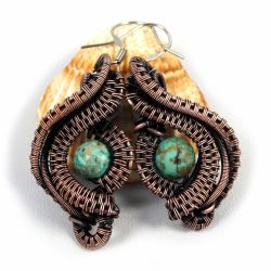 Turkus, Miedziane kolczyki z turkusem wiszące