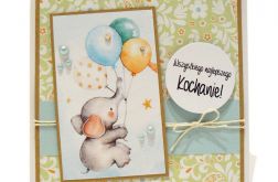 Kartka na urodziny dziecka słonik z balonem