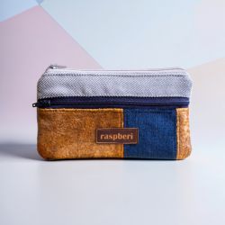 Szaro-miodowo-granatowy portfel