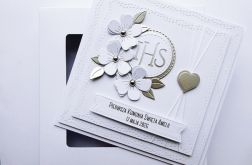 Kartka na Komunię z kwiatami ręcznie robiona