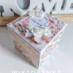 Box, pudełko na Ślub, swinka skarbonka, - pudełko różowe złoto i biel