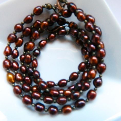 Brązowe perły naturalne, naszyjnik i bransoletka z pereł, komplet