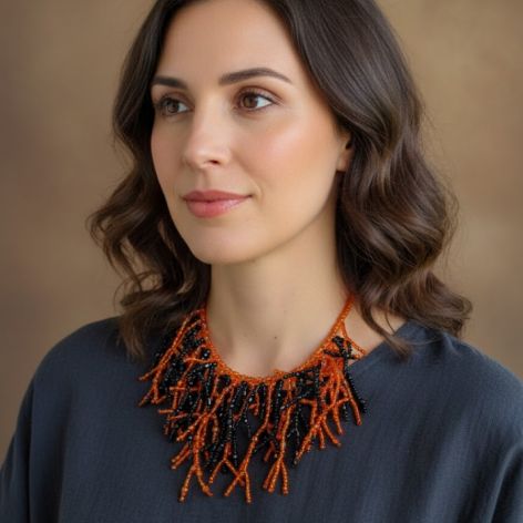 Naszyjnik Patyczaki Koralowy Naszyjnik "Deep Amber & Onyx"