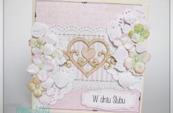 Kartka na ślub z sercem i kwiatami