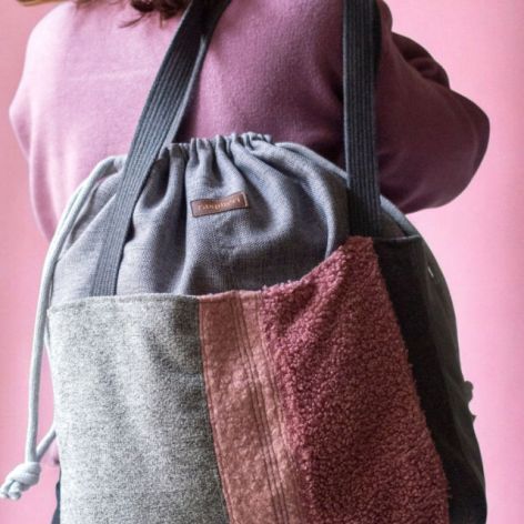 Duża szaro-różowa torba z kominem patchwork