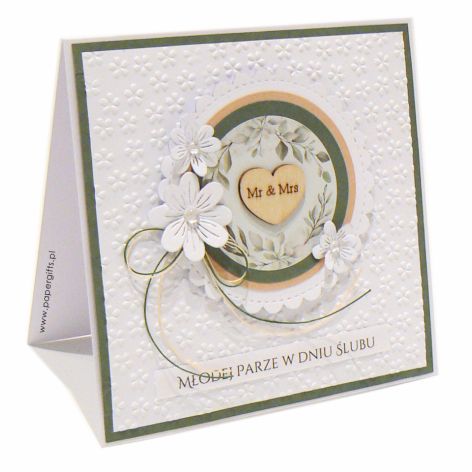 Kartka ślubna - wianek białe kwiaty kwiatuszki