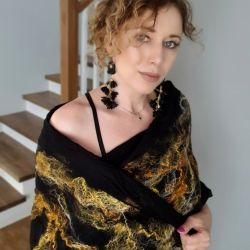 WEŁNIANO JEDWABNY SZAL DAMSKI ELEGANCKI 