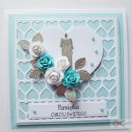 Kartka PAMIĄTKA CHRZTU z sercami #1 - Niebiesko-biała kartka na Chrzest ze świecą