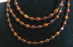 Brązowe perły naturalne, naszyjnik i bransoletka z pereł, komplet