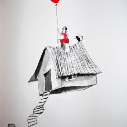 ''Latający domek'' akwarela artystki A. Laube
