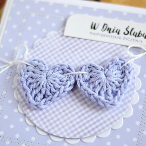 Kartka ŚLUBNA z szydełkowymi serduszkami