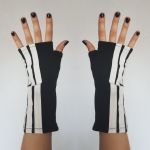 Rękawiczki mitenki czarne, lampasy - rękawiczki mitenki lampasy białe
