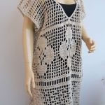 Tunika, sukienka narzutka oversize kolor lnu - szydełkowa tunika
