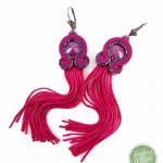 Intensywnie różowe kolczyki sutasz/soutache, bardzo długie chwosty, wiszące, bigle stal chirurgiczna   - Intensywny róż
