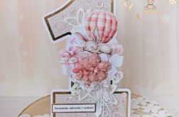 Kartka cyferka na roczek "Baby Bunny" GOTOWA