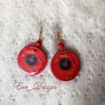 Kolczyki decoupage drewniane koła maki - 