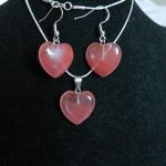 Różowy kwarc, kamień miłości, serduszka, zestaw biżuterii - 