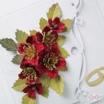 Kartka ŚLUBNA z bordowymi kwiatami #2 - Biało-bordowa kartka na ślub w pudełku