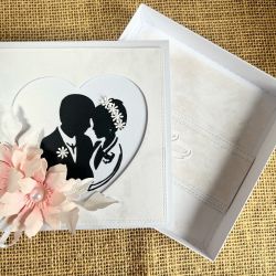 205,kartka na ślub w pudełku z parą młodą i torebką