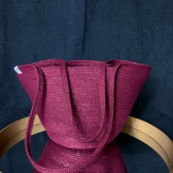 Bordowa Torba Szyta Sznurek Bawełniany