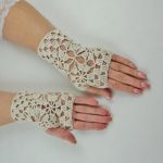 Rękawiczki, mitenki beżowe handmade - mitenki