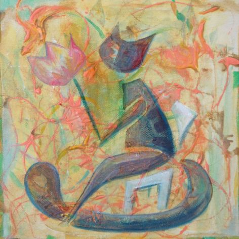 Kotka latem w ogrodzie, obraz malowany na płótnie