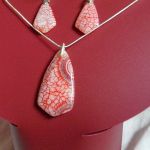 Biało-czerwony agat ognisty i srebro, elegancki zestaw biżuterii - 