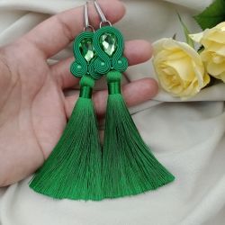 Soutache sutasz kolczyki zielone chwosty