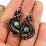 Turkus, Miedziane kolczyki z turkusem wiszące - 