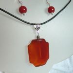 Energetyczny czerwony karneol, wisiorek i kolczyki, zestaw biżuterii - 