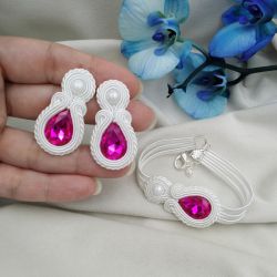 Komplet ślubny soutache sutasz biały fuksja