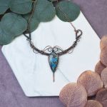 Miedziany naszyjnik wire wrapping z turkusem #496 - 