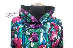 Bluza damska z kapturem Mega, sowy, kwiaty. 2XS wyprzedaż