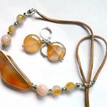 Kremowe agaty, piękny naszyjnik, kolia i kolczyki, zestaw biżuterii - 