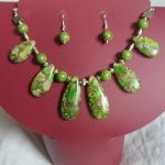 Zielony jaspis cesarski, okazały naszyjnik, kolia i kolczyki, komplet - 