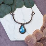 Miedziany naszyjnik wire wrapping z turkusem #495 - 