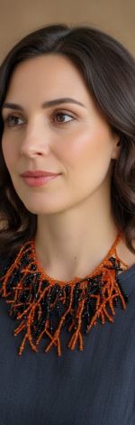 Naszyjnik Patyczaki Koralowy Naszyjnik "Deep Amber & Onyx"