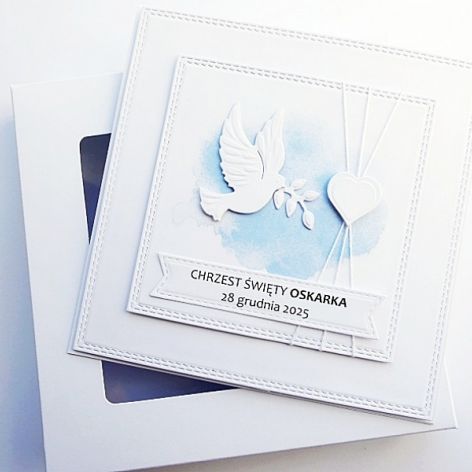 Minimalistyczna kartka z gołębicą na Chrzest