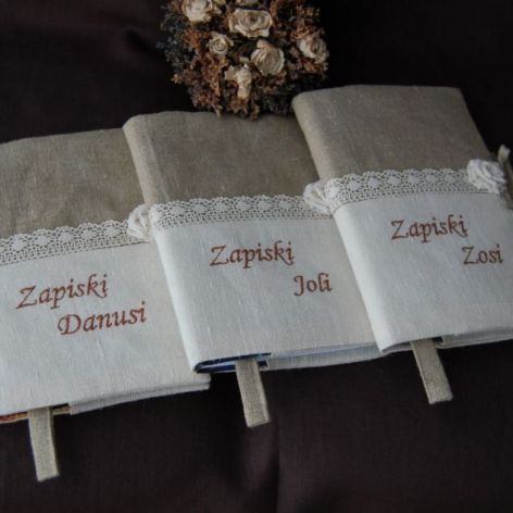 Lniane zapiski - haftowany notes