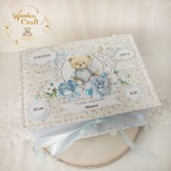 Pudełko wspomnień na chrzest "OhBabyMiś" blue