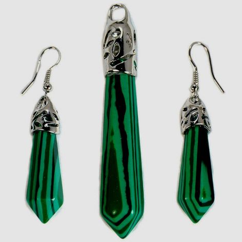 Malachit zielony, piękny zestaw biżuterii