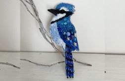 Autorska broszka Sójka błękitna, broszka ptak