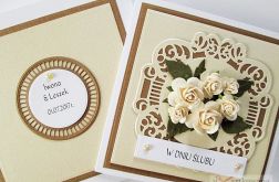 Kartka W DNIU ŚLUBU z kremowymi różami