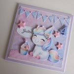 Kartka na urodziny roczek jednorożec z babeczką - Kartka na urodziny roczek jednorożec z babeczką