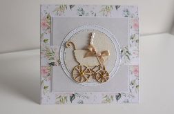 Kartka na Chrzest Święty z wózeczkiem