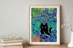 Plakat z czarnym kotem - Irysy Van Gogha