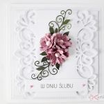 Kartka W DNIU ŚLUBU z różowymi kwiatami #2 - Biało-różowa kartka z kwiatami na ślub